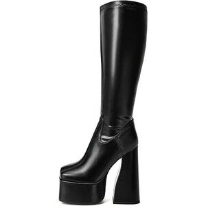 LanreyTaley Women's Elastic Knee High Platform Boots Chunky Block High Heel (6)